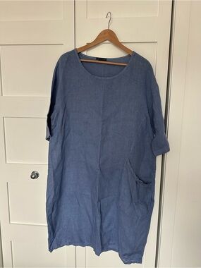 100% Linen Blue Tunic Dress